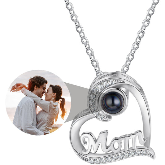 ThinkEngraved Projection necklace Color Photo Custom Mom Heart Photo Projection Necklace - Color or Black and White