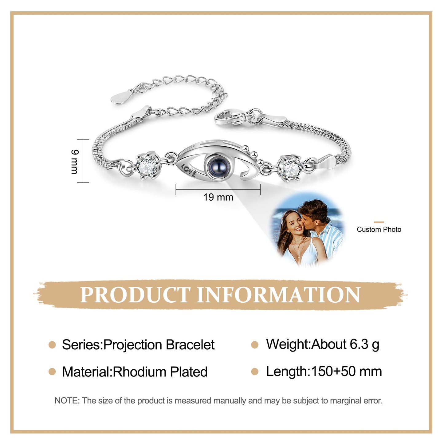 ThinkEngraved Projection necklace Custom Seeing Eye Photo Projection Bracelet - Color or Black and White