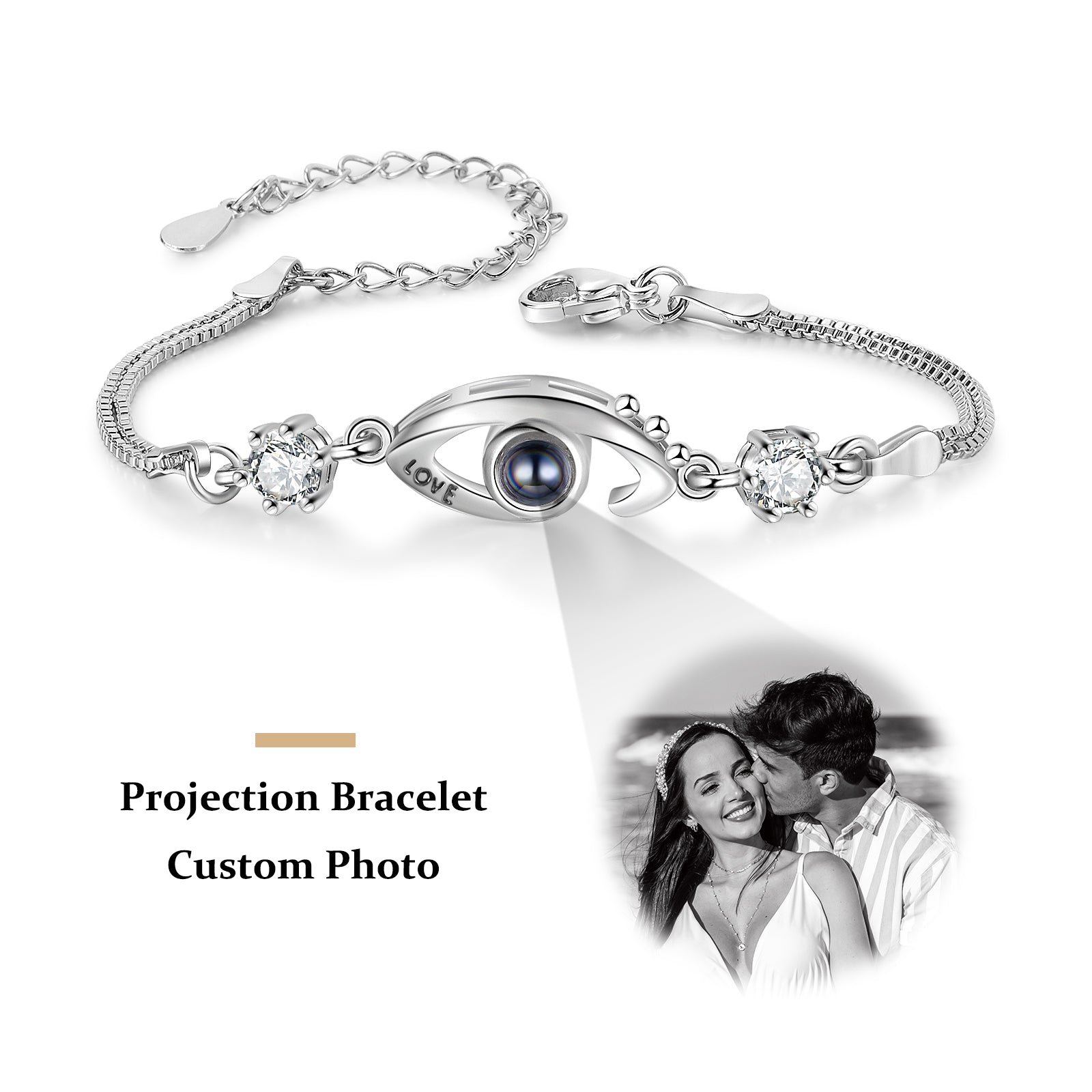 ThinkEngraved Projection necklace Custom Seeing Eye Photo Projection Bracelet - Color or Black and White