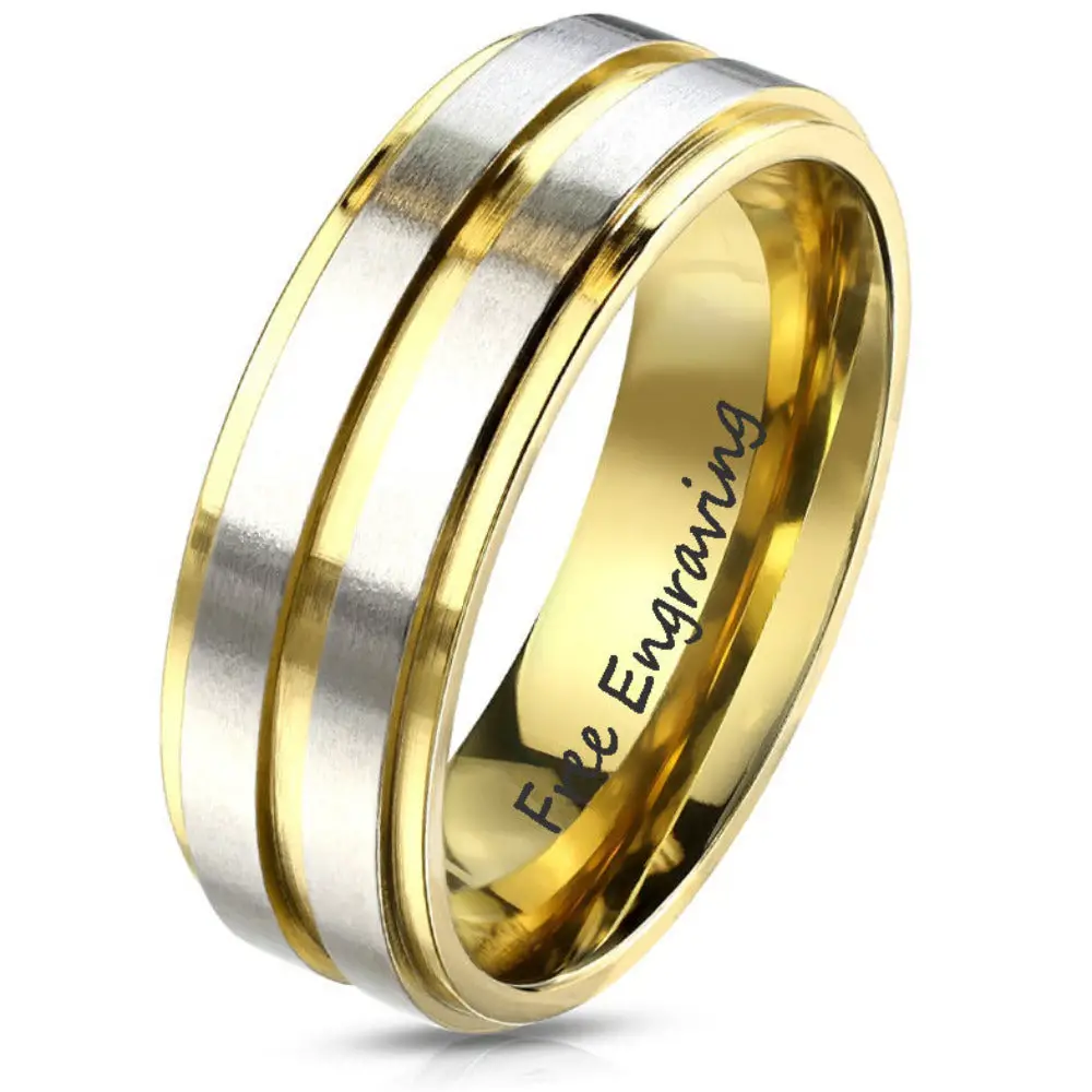 ThinkEngraved Promise Ring 5 Custom Engraved Men's Gold and Silver Promise Ring - Personalized Handwriting Ring