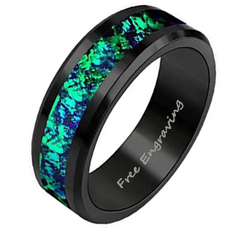 ThinkEngraved Promise Ring 5 Men's Personalized Galaxy Opal Promise Ring - Men's Opal Tungsten Promise Ring
