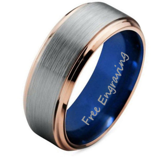 ThinkEngraved Promise Ring Personalized Men's Tungsten Promise Ring - Gold Beveled Brushed Steel