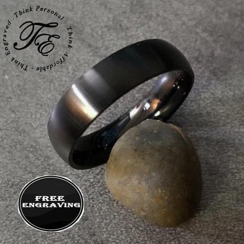 ThinkEngraved Promise Ring 5 Personalized Women's Matte Black Promise Ring - Domed Stainless Steel