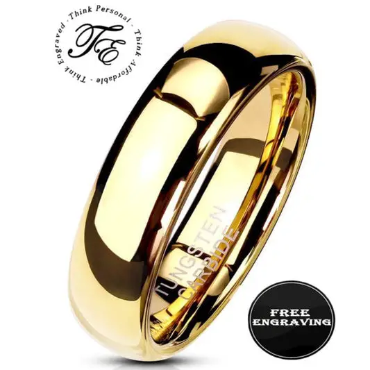 ThinkEngraved Promise Ring 5 Personalized Women's Promise Ring - Dome Design 14k Gold Over Real Tungsten