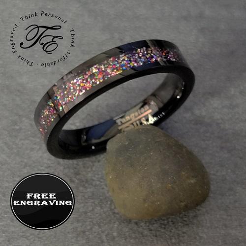 ThinkEngraved Promise Ring 6 Personalized Men's Promise Ring - Red and Purple galaxy Opal Real Tungsten