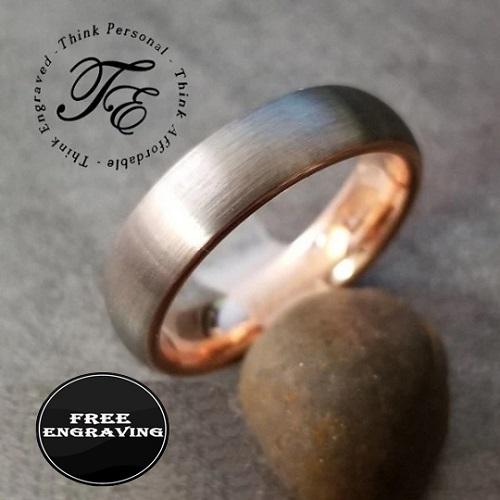 ThinkEngraved Promise ring 6 Personalized Men's Promise Ring - Rose Gold and Brushed Steel Real Tungsten