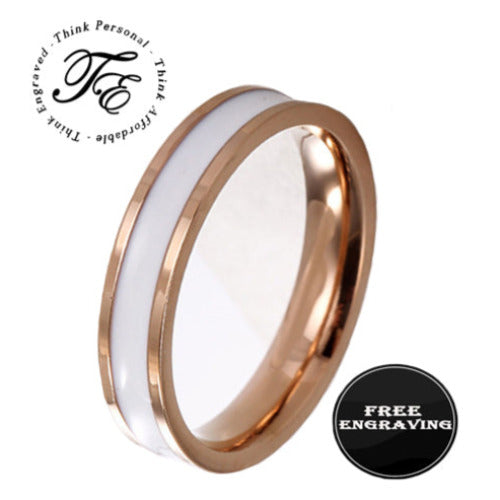 ThinkEngraved Promise Ring 6 Personalized Men's Promise Ring - White Ceramic Rose Gold
