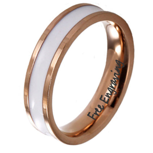 ThinkEngraved Promise Ring 6 Personalized Men's Promise Ring - White Ceramic Rose Gold