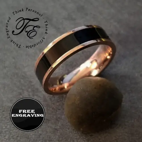 ThinkEngraved Promise Ring 6 Personalized Men's Promise Ring With Rose Gold ip and Ceramic Inlay