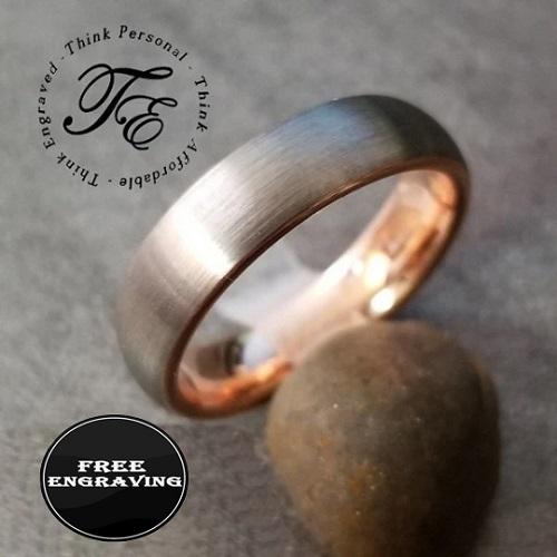 ThinkEngraved Promise ring 6 Personalized Women's Promise Ring - Rose Gold Brushed Steel Real Tungsten