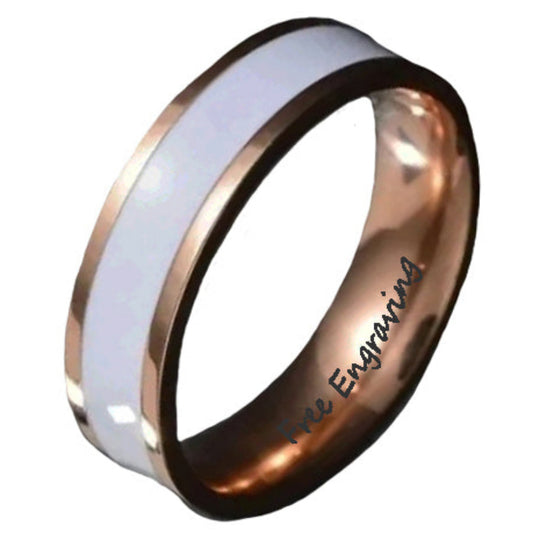 ThinkEngraved Promise Ring 6 Personalized Women's Promise Ring - White Ceramic Rose Gold