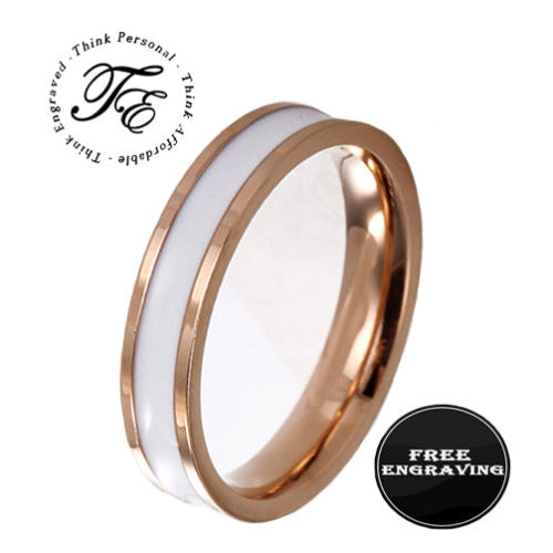 ThinkEngraved Promise Ring 6 Personalized Women's Promise Ring - White Ceramic Rose Gold