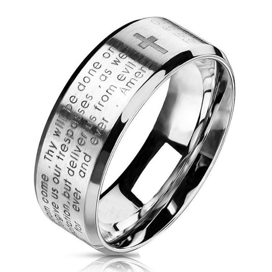 ThinkEngraved Promise Ring 6mm size 5 Personalized Women's Promise Ring - Lords Prayer Christian Cross Stainless Steel