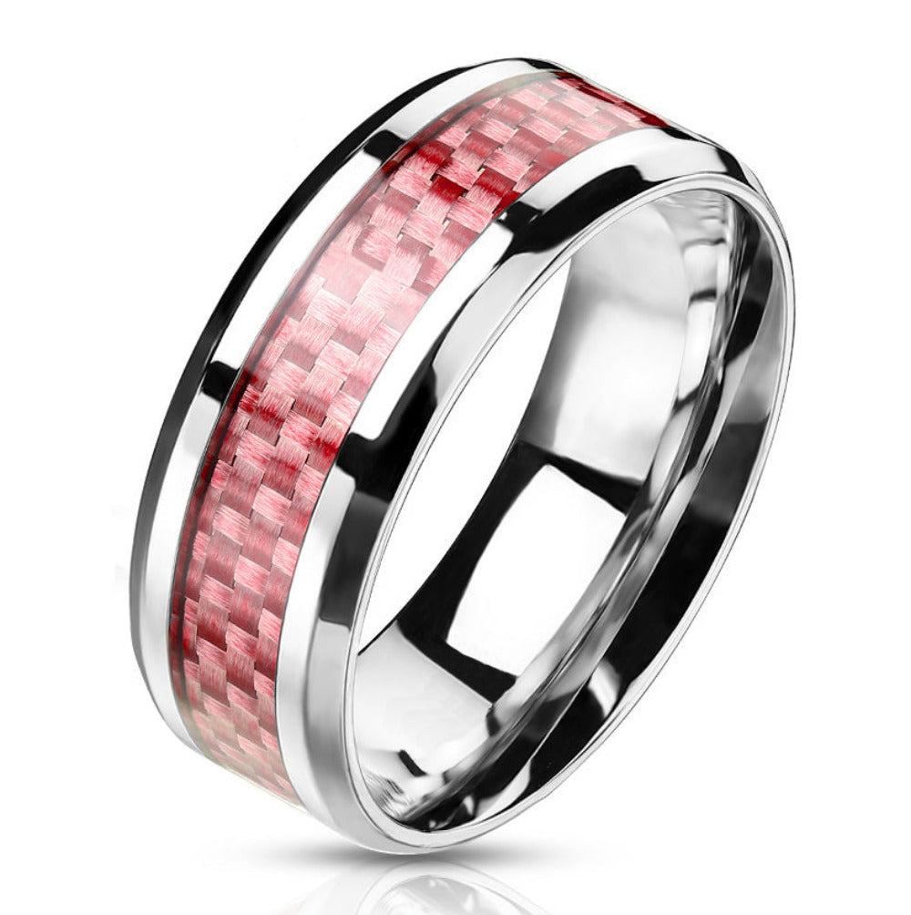 ThinkEngraved Promise Ring 6mm size 5 Personalized Women's Wedding or Promise Ring - Pink Carbon Fiber