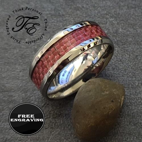 ThinkEngraved Promise Ring 6mm size 5 Personalized Women's Wedding or Promise Ring - Pink Carbon Fiber
