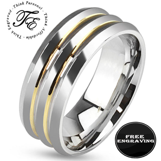ThinkEngraved Promise Ring 7 Custom Engraved Men's Silver and Gold Promise Ring - Personalized Men's Ring