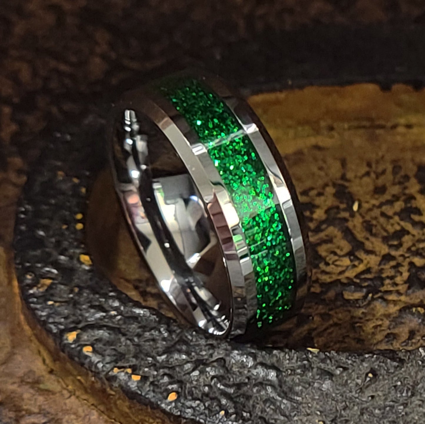 ThinkEngraved Promise Ring 7 Personalized Men's Green Emerald Galaxy Tungsten Promise Ring or Wedding Ring