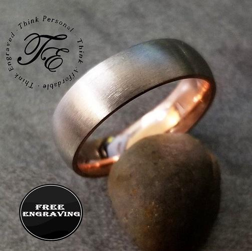 ThinkEngraved Promise Ring 7 Personalized Men's Titanium Promise Ring - Dome Band Rose Gold Over Titanium