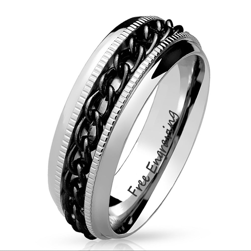 ThinkEngraved Promise Ring 7 Women's Promise ring - Black Chain Spinner Stainless Steel