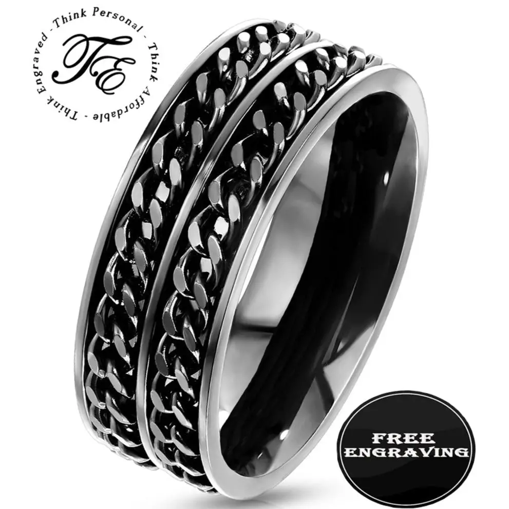 ThinkEngraved Promise Ring 8 Custom Engraved Men's Promise Ring - Double Fidget Spinner Promise Ring For Guys