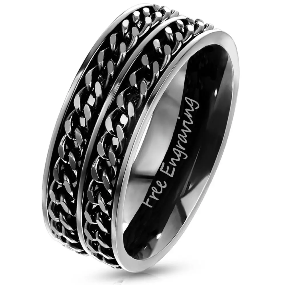 ThinkEngraved Promise Ring 8 Custom Engraved Men's Promise Ring - Double Fidget Spinner Promise Ring For Guys