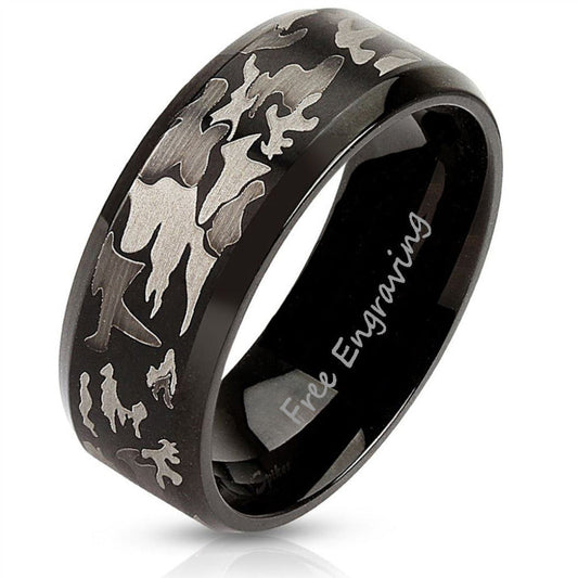 ThinkEngraved Promise Ring 8 Personalized Men's Camo Promise Ring - Engraved Handwriting Camouflage Ring