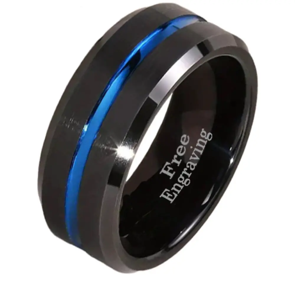 ThinkEngraved Promise Ring 8 Personalized Men's Promise Ring Band Grooved Thin Blue Line