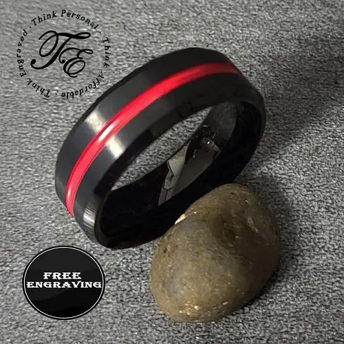 ThinkEngraved Promise Ring 8 Personalized Men's Promise Ring Band With Thin Red Line Groove