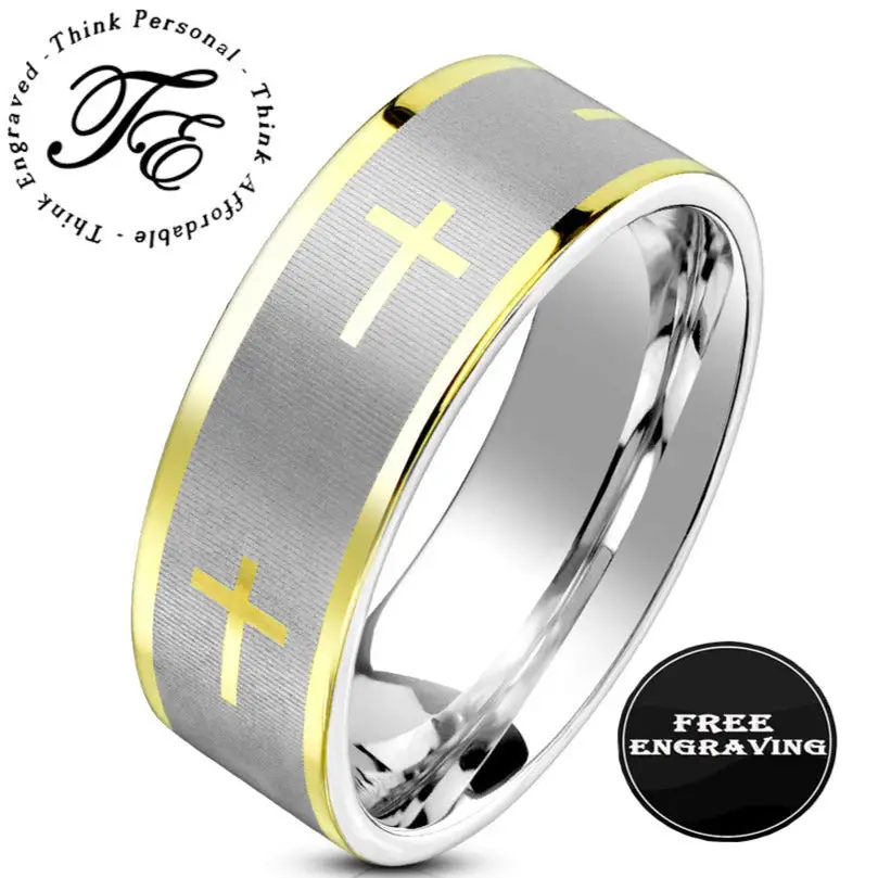 ThinkEngraved Promise Ring 9 Custom Engraved Men's Christian Cross Promise Ring - Engraved Handwriting Ring For Guys