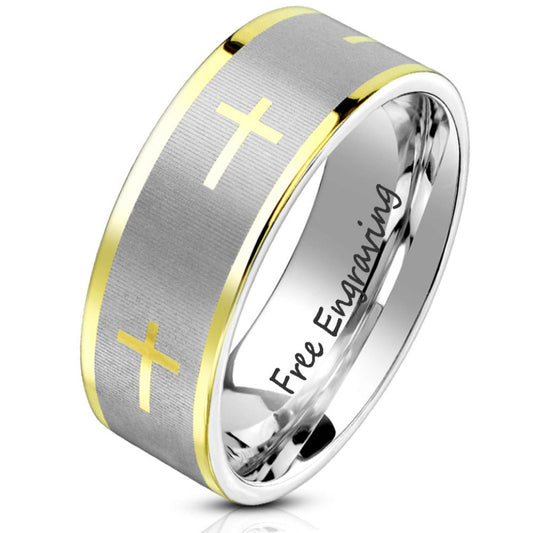 ThinkEngraved Promise Ring 9 Custom Engraved Men's Christian Cross Promise Ring - Engraved Handwriting Ring For Guys
