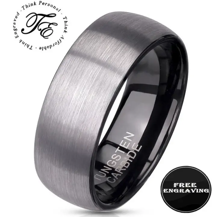 ThinkEngraved Promise Ring 9 Custom Engraved Men's Tungsten Brushed Steel Promise Ring - Personalized Handwriting