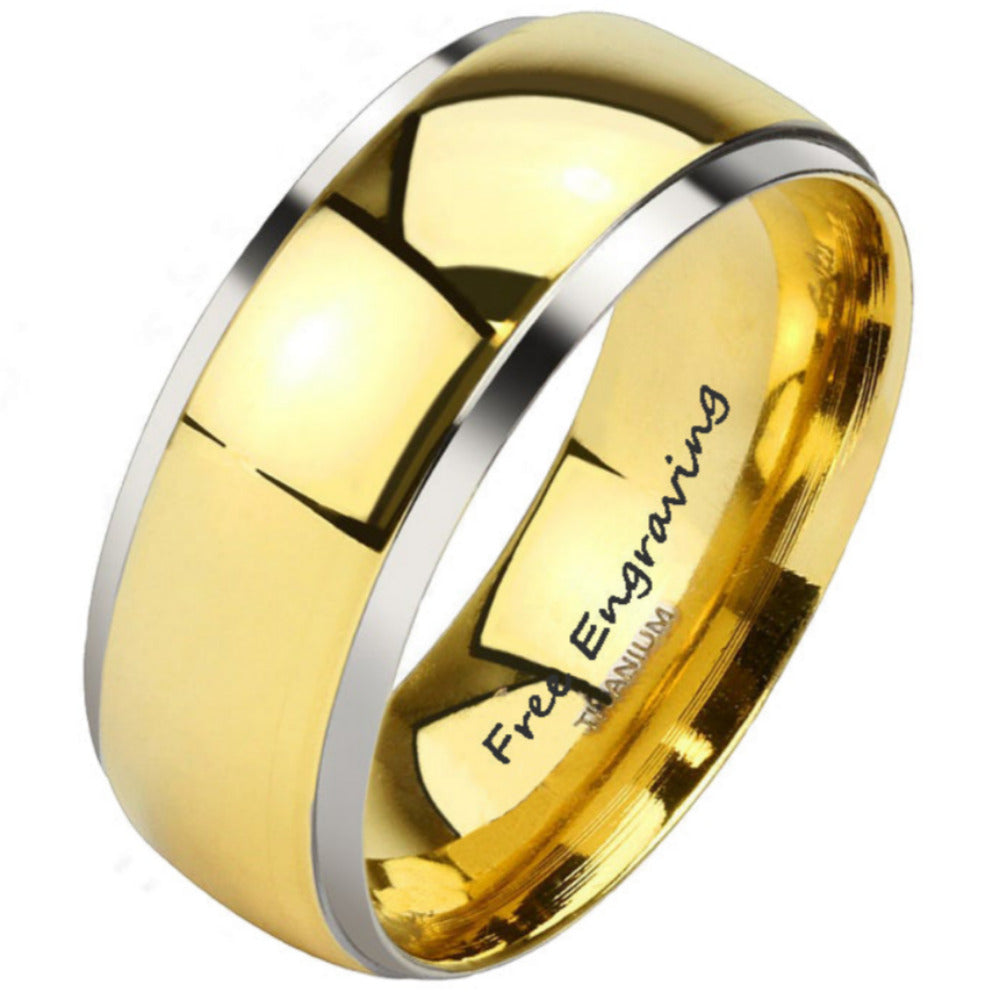 ThinkEngraved Promise Ring 9 Engraved Men's Titanium Promise Ring - Beveled 14k Gold Over Titanium