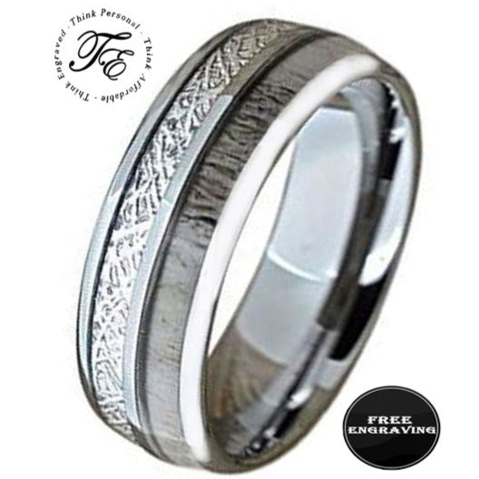 ThinkEngraved Promise Ring 9 Men's Engraved Deer Antler and Meteor Tungsten Promise Ring - Deer Bone Ring