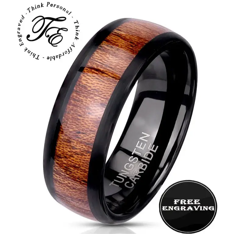 ThinkEngraved Promise Ring 9 Personalized Engraved Men's Wood Inlay Tungsten Promise Ring