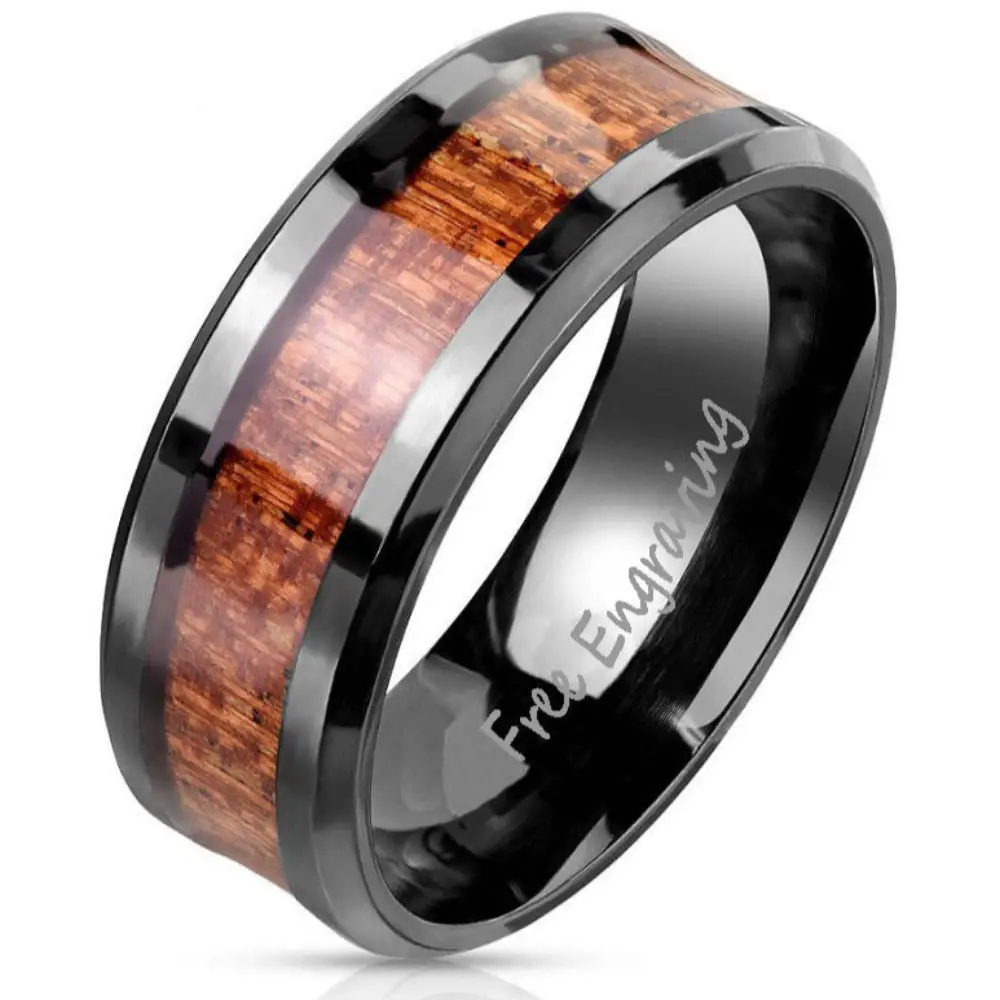 ThinkEngraved Promise Ring 9 Personalized Engraved Men's Wood Inlay Tungsten Promise Ring