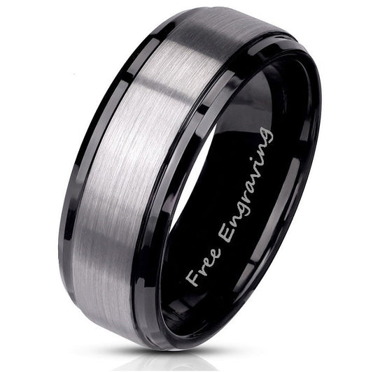 ThinkEngraved Promise Ring Personalized Men's Brushed Steel Real Tungsten Promise Ring - Handwriting Ring