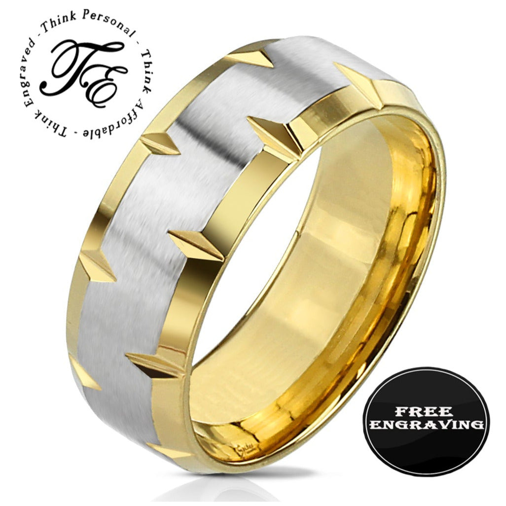 ThinkEngraved Promise Ring 9 Personalized Men's Gold Notched Promise Ring - Engraved Handwriting Promise Ring