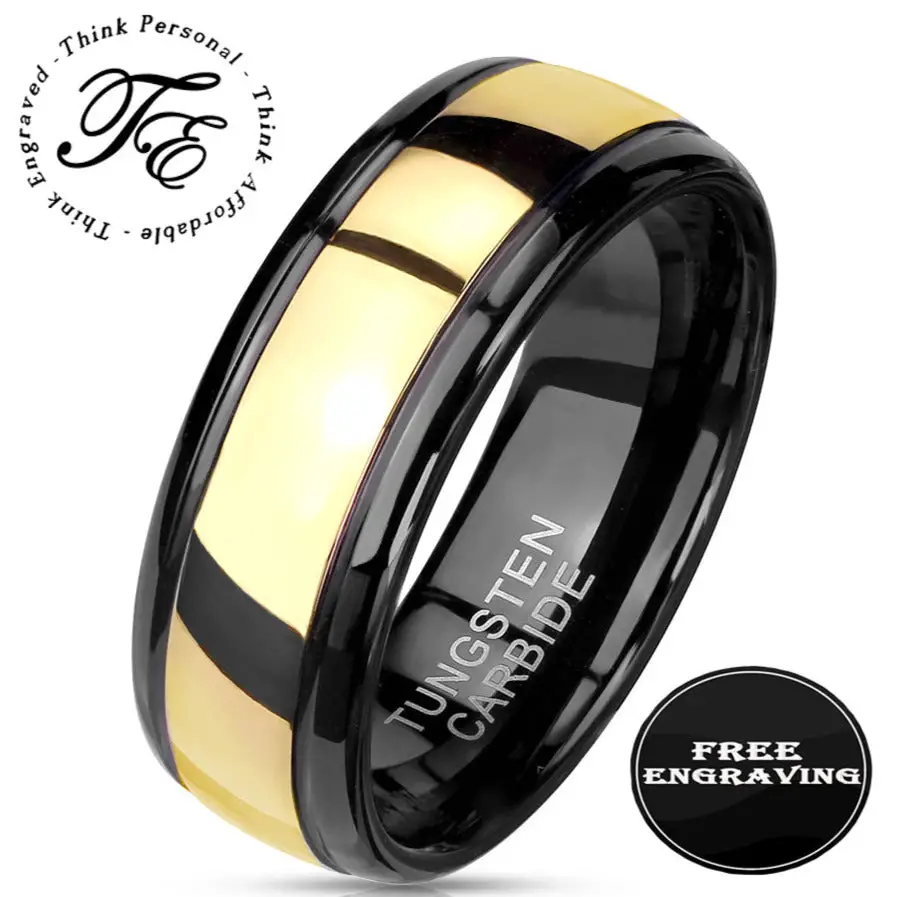 ThinkEngraved Promise Ring 9 Personalized Men's Gold Tungsten Promise Ring - Engraved Tungsten Handwriting Ring