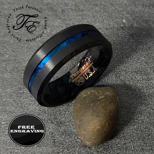 ThinkEngraved Promise Ring 9 Personalized Men's Promise Ring Band Grooved Thin Blue Line