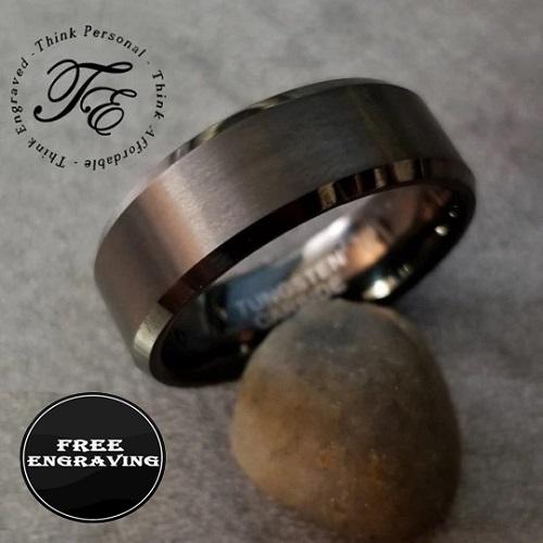 ThinkEngraved Promise Ring 9 Personalized Men's Promise Ring - Matte Black Beveled Real Tungsten