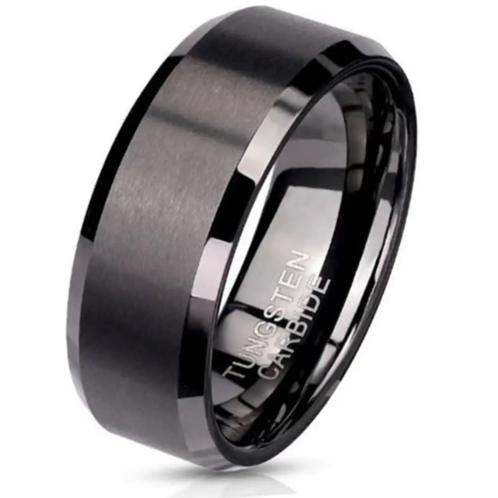 ThinkEngraved Promise Ring 9 Personalized Men's Promise Ring - Matte Black Beveled Real Tungsten
