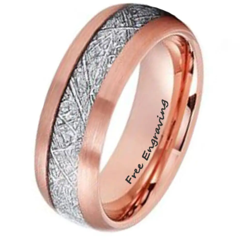 ThinkEngraved Promise Ring 9 Personalized Men's Promise Ring - Meteorite Inlay Rose Gold Over Real Tungsten