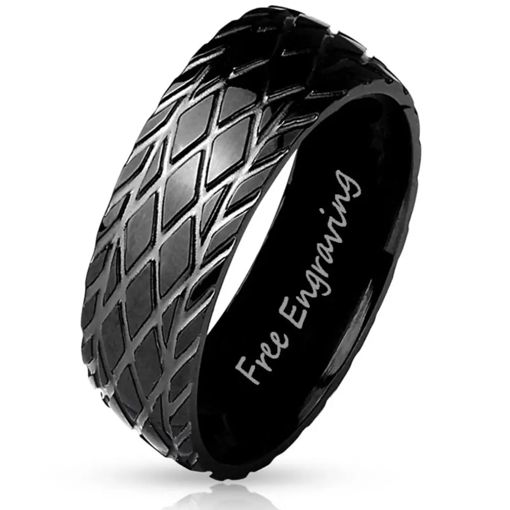 ThinkEngraved Promise Ring 9 Personalized Men's Promise Ring - Racing Tire Tracks Stainless Steel