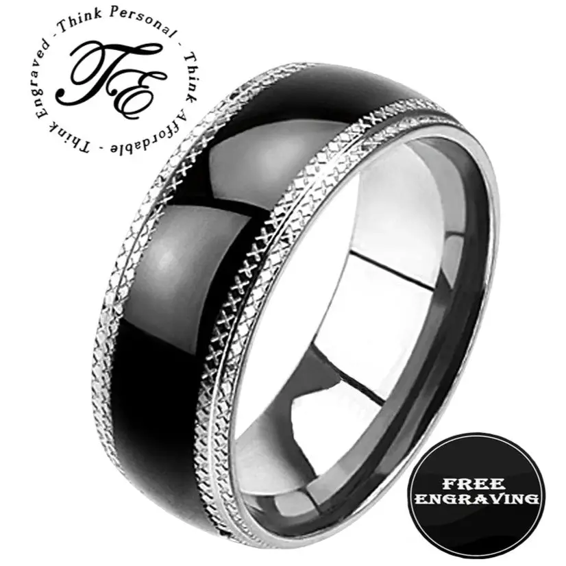 ThinkEngraved Promise Ring 9 Personalized Men's Promise Ring Stainless Steel X-Band Guys Promise Ring