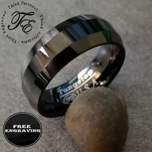 ThinkEngraved promise ring 9 Personalized Men's Promise Ring - Wide Beveled Real Black Tungsten