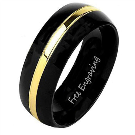 ThinkEngraved Promise Ring 9 Personalized Men's Titanium Promise Ring - Black Band Gold Filled Groove