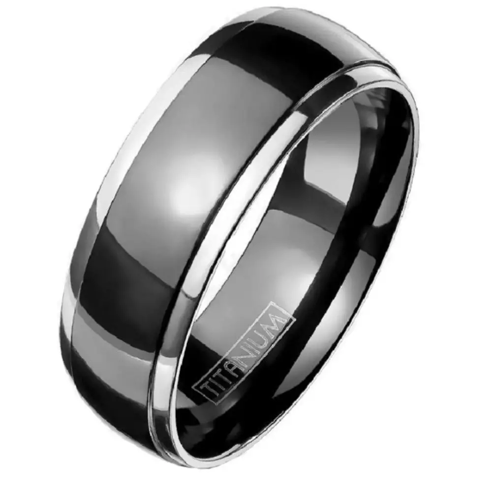 ThinkEngraved Promise Ring 9 Personalized Men's Titanium Wedding Band - Black With Silver Beveled Edges