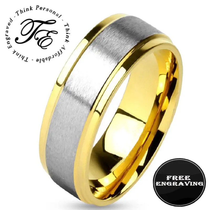ThinkEngraved Promise Ring 9 Personalized Men's Traditional Gold and Silver Promise Ring - Handwriting Ring