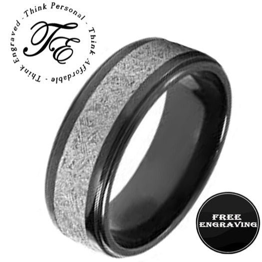 ThinkEngraved Promise Ring 9 Personalized Men's Tungsten Promise Ring With IMI Meteorite Inlay - Engraved Ring