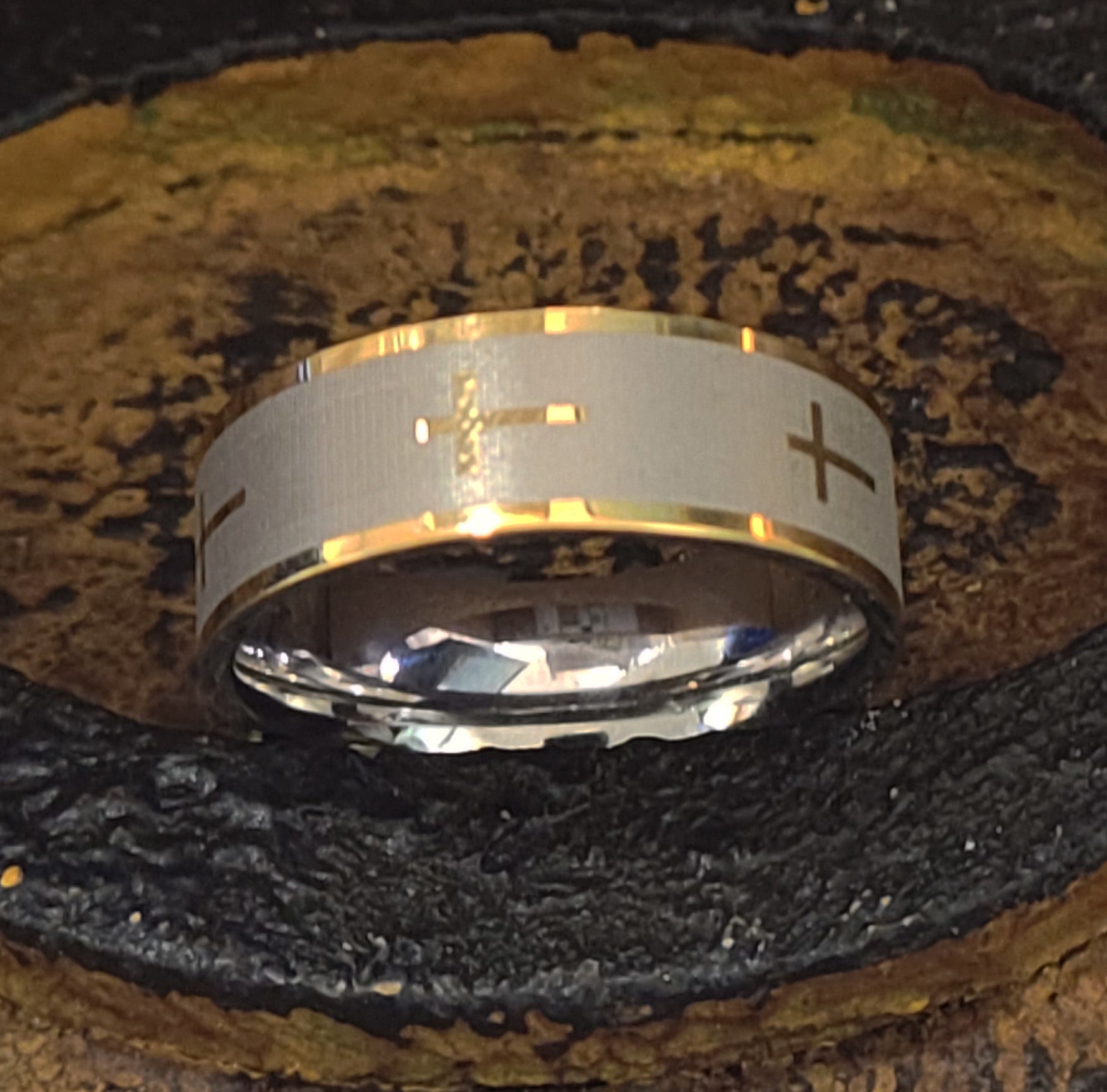 ThinkEngraved Promise Ring Custom Engraved Men's Christian Cross Promise Ring - Engraved Handwriting Ring For Guys